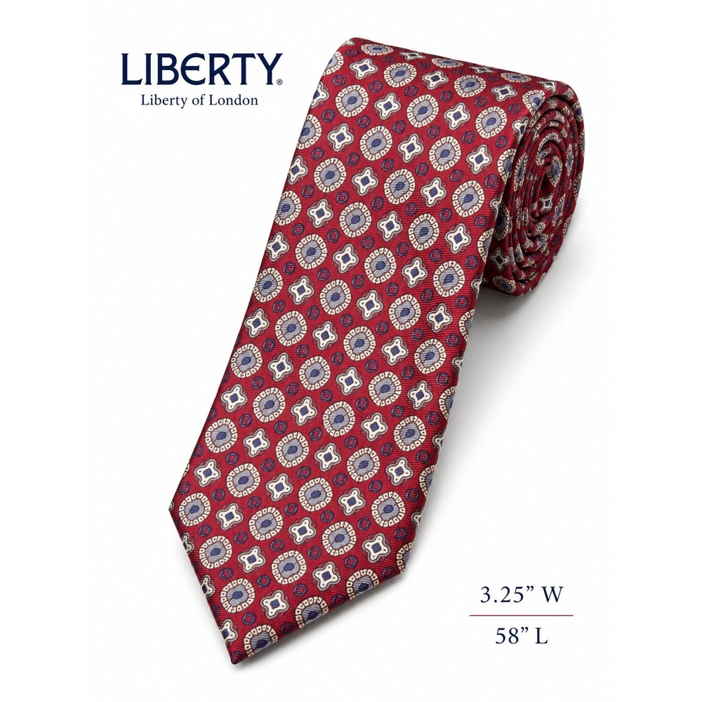 LNWOT Liberty of London Vintage Silk Tie Burgundy Geometric Pattern  3.25"W